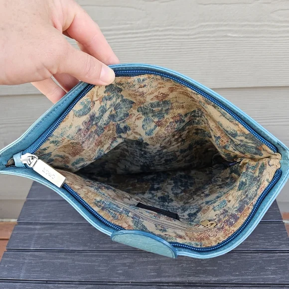 Hobo International Teal Blue Aqua Leather Fold Over Clutch Bag Small Purse